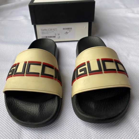 Gucci stripe rubber slide sandal off-white - Picture 11 of 12
